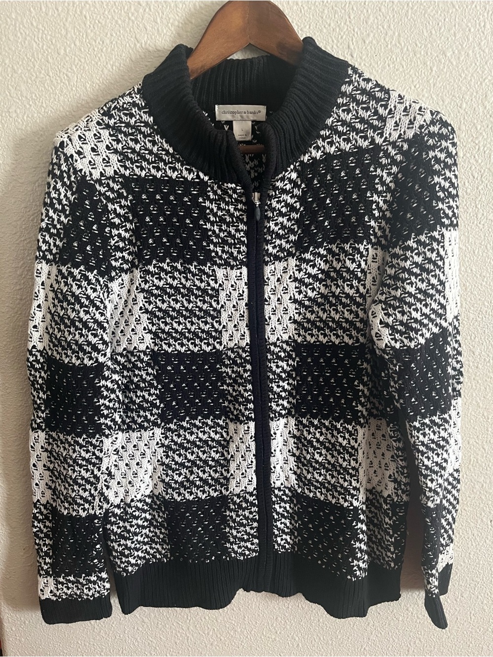 Christopher & Banks Black and White Checkered Zip Jacket